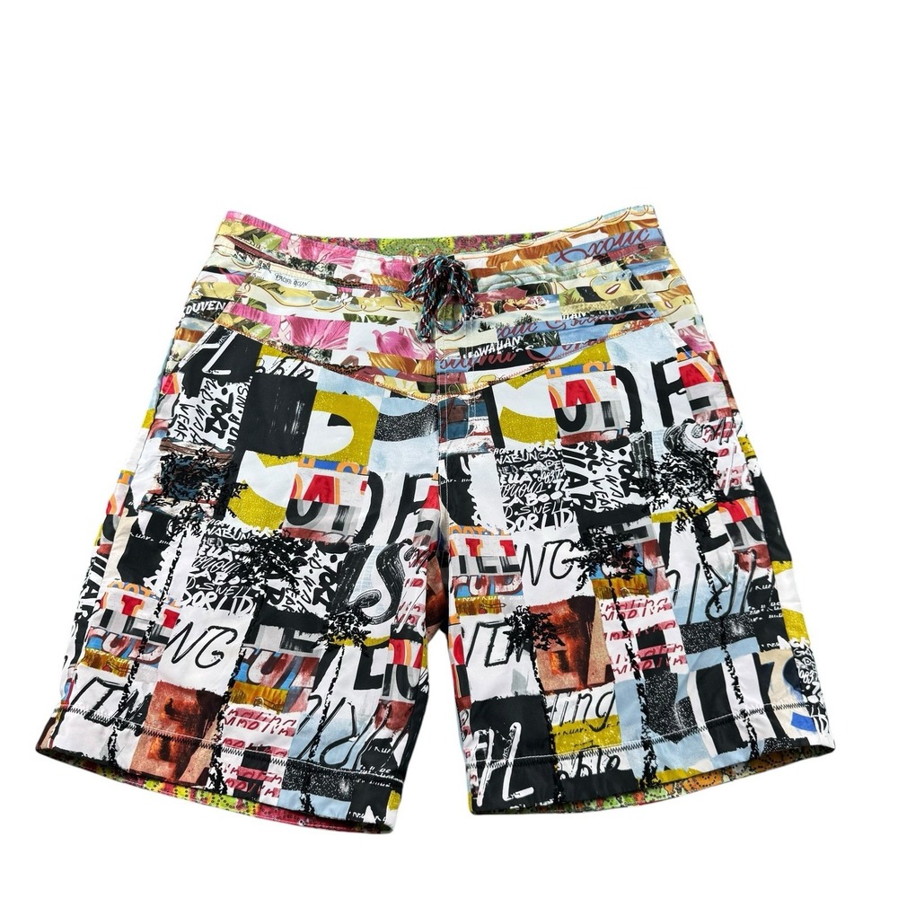 Robert Graham Mesh Lined Multicolor Postcard Mens Performance SwimTrunk Size 36